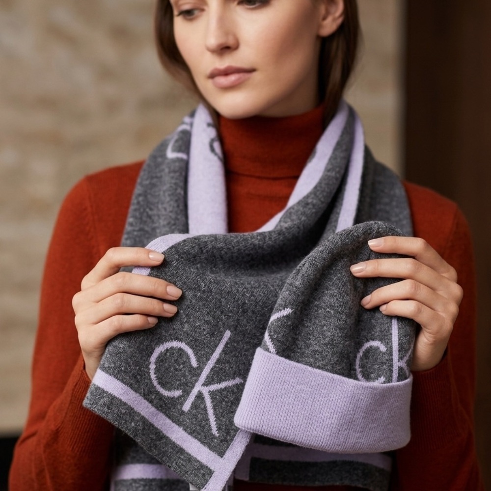 Calvin Klein Charcoal Scarf Bonnet Set